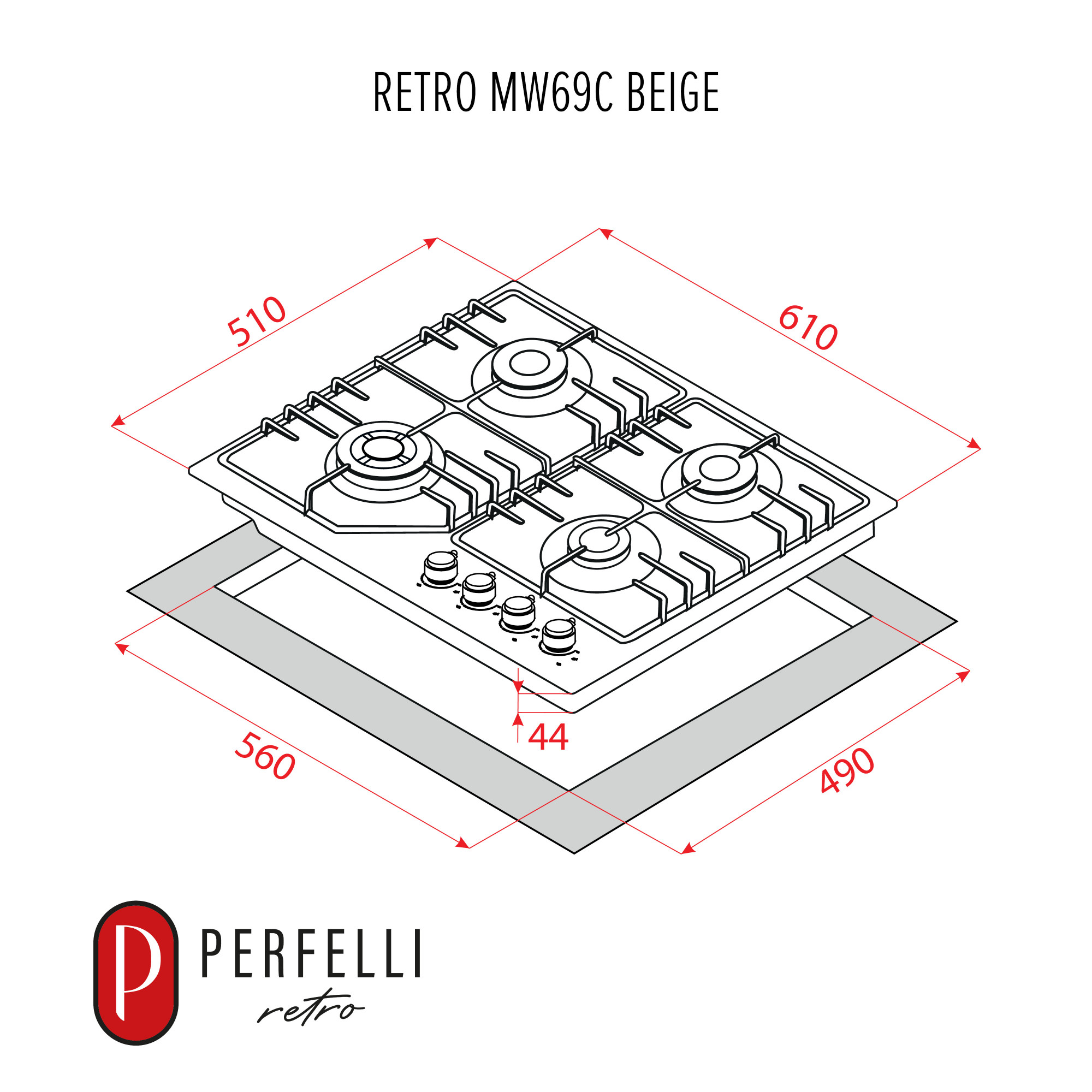 Поверхность газовая на металле PERFELLI RETRO MW69C BEIGE - фото 15