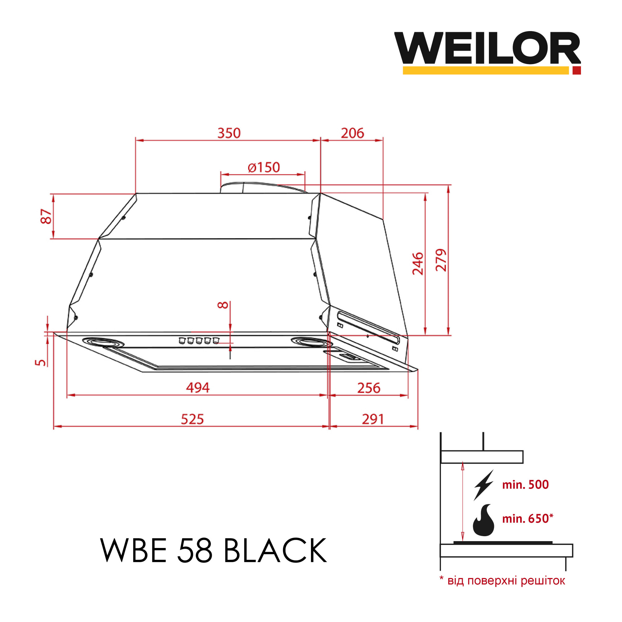 Вытяжка полновстраиваемая WEILOR WBE 58 BLACK - фото 9