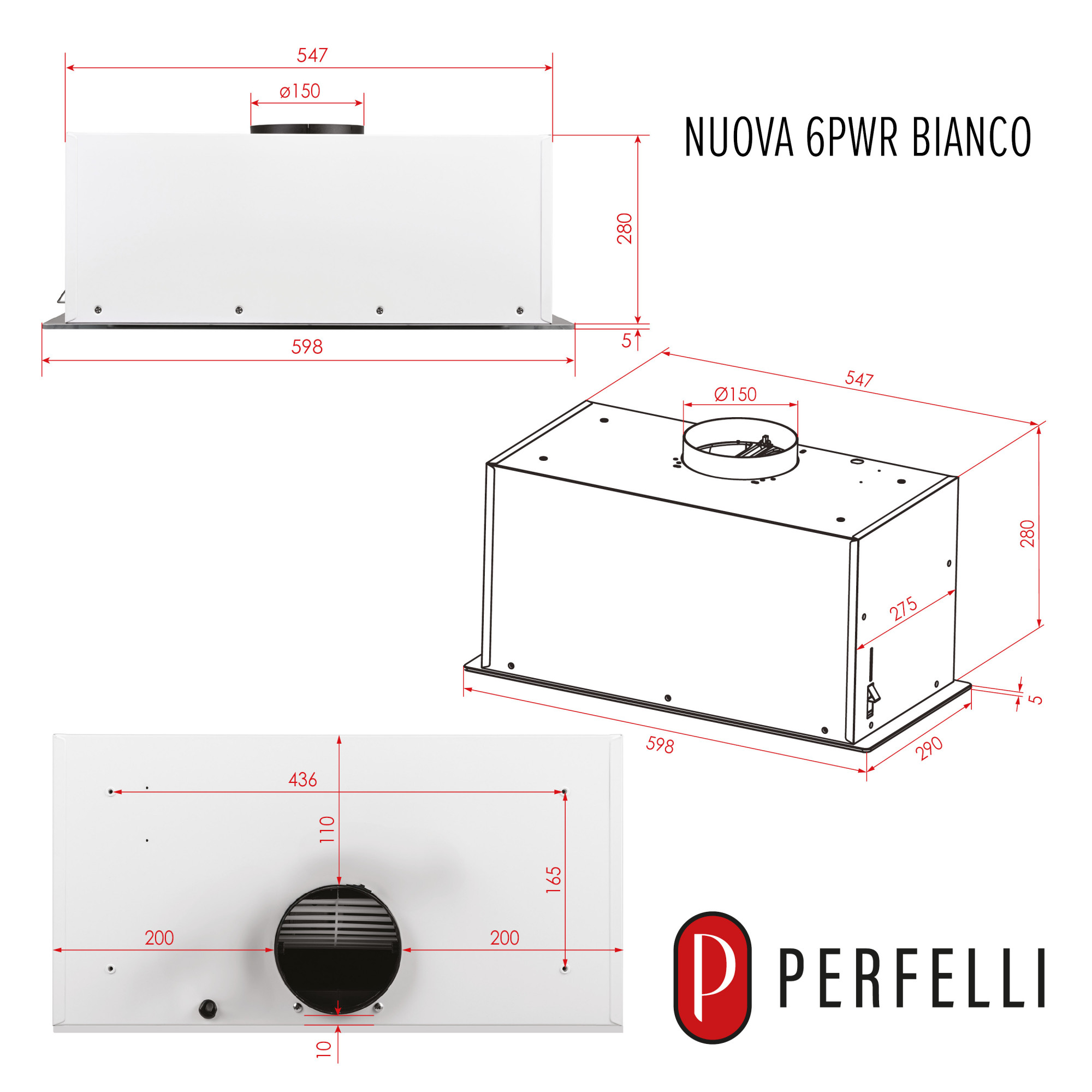 Витяжка повновбудована PERFELLI NUOVA 6PWR BIANCO (Колір Білий) - фото 20 Витяжка повновбудована PERFELLI NUOVA 6PWR BIANCO - фото 20