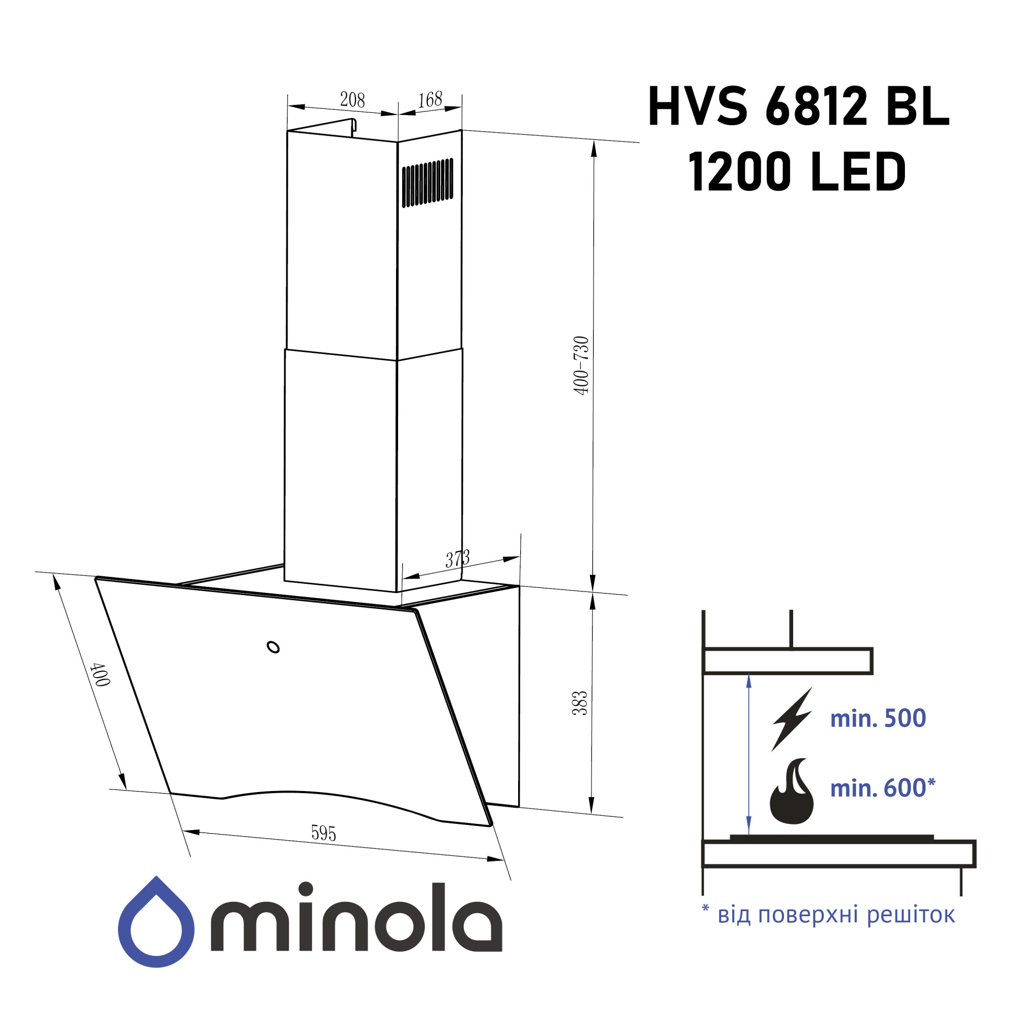 Вытяжка декоративная наклонная MINOLA HVS 6812 BL 1200 LED - фото 13