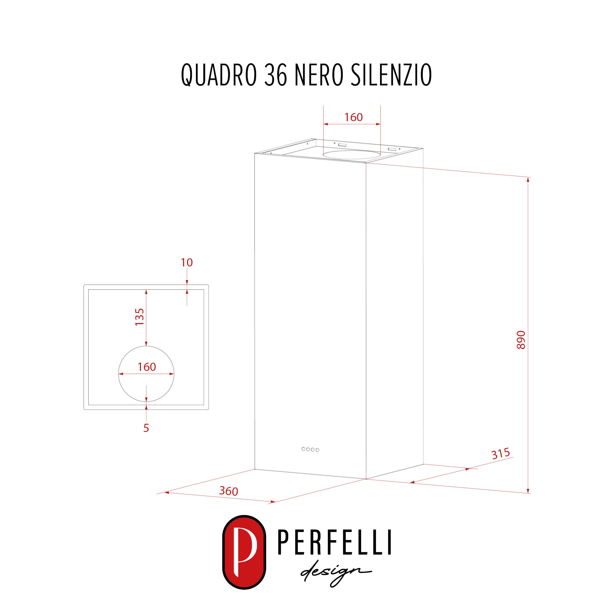 Витяжка пристінна PERFELLI DESIGN QUADRO 36 NERO SILENZIO - фото 15