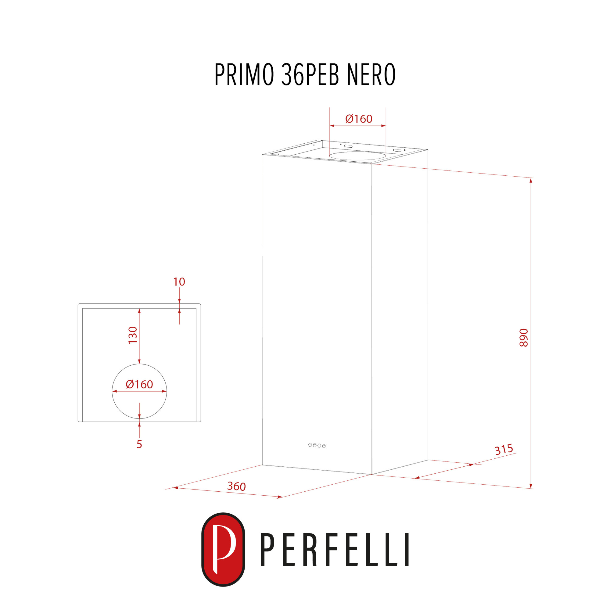 Вытяжка пристенная PERFELLI PRIMO 36PEB NERO - фото 16