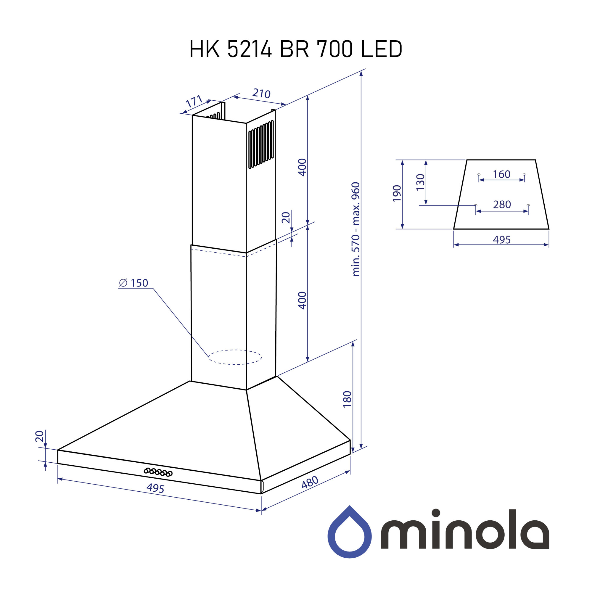 Вытяжка купольная Minola HK 5214 BR 700 LED (Цвет Коричневый) - фото 13 Вытяжка купольная Minola HK 5214 BR 700 LED - фото 13