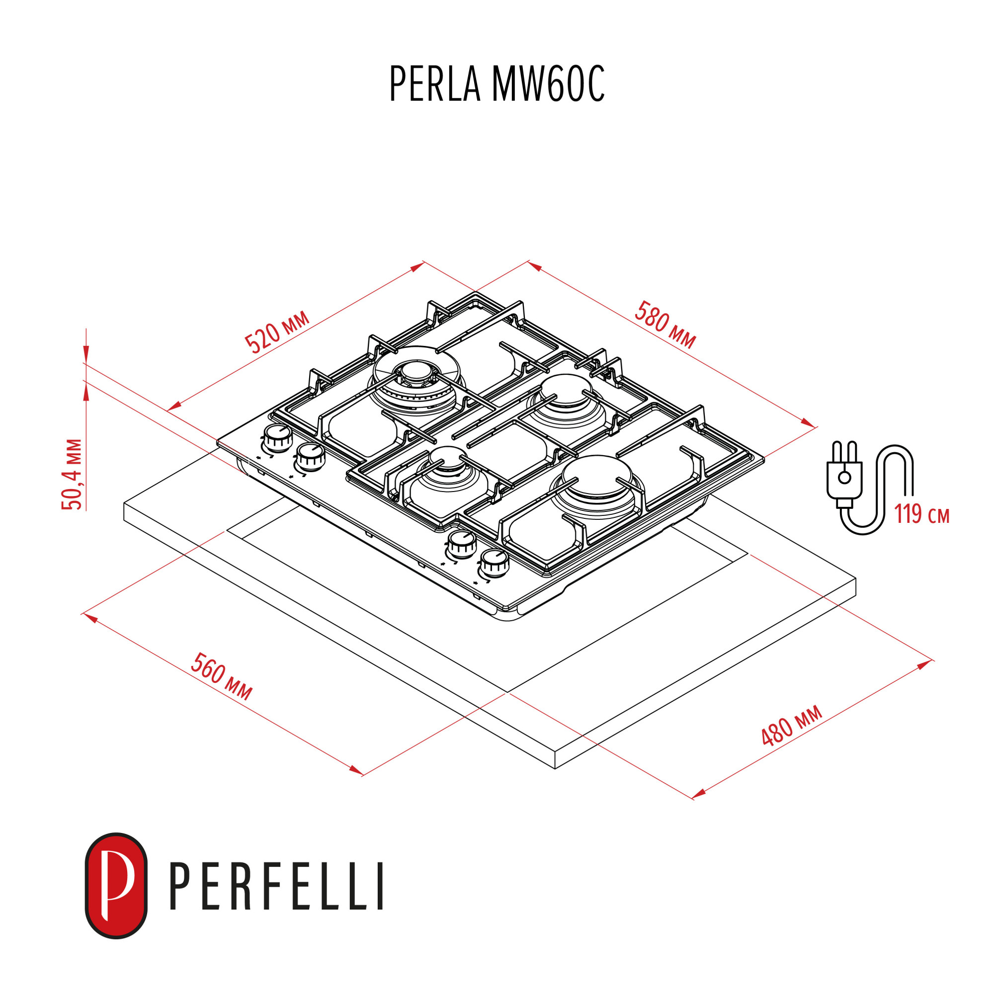 Варочная поверхность на металле PERFELLI PERLA MW60C BIANCO - фото 3