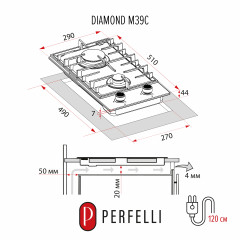 Варочная поверхность на металле PERFELLI DIAMOND M39C NERO