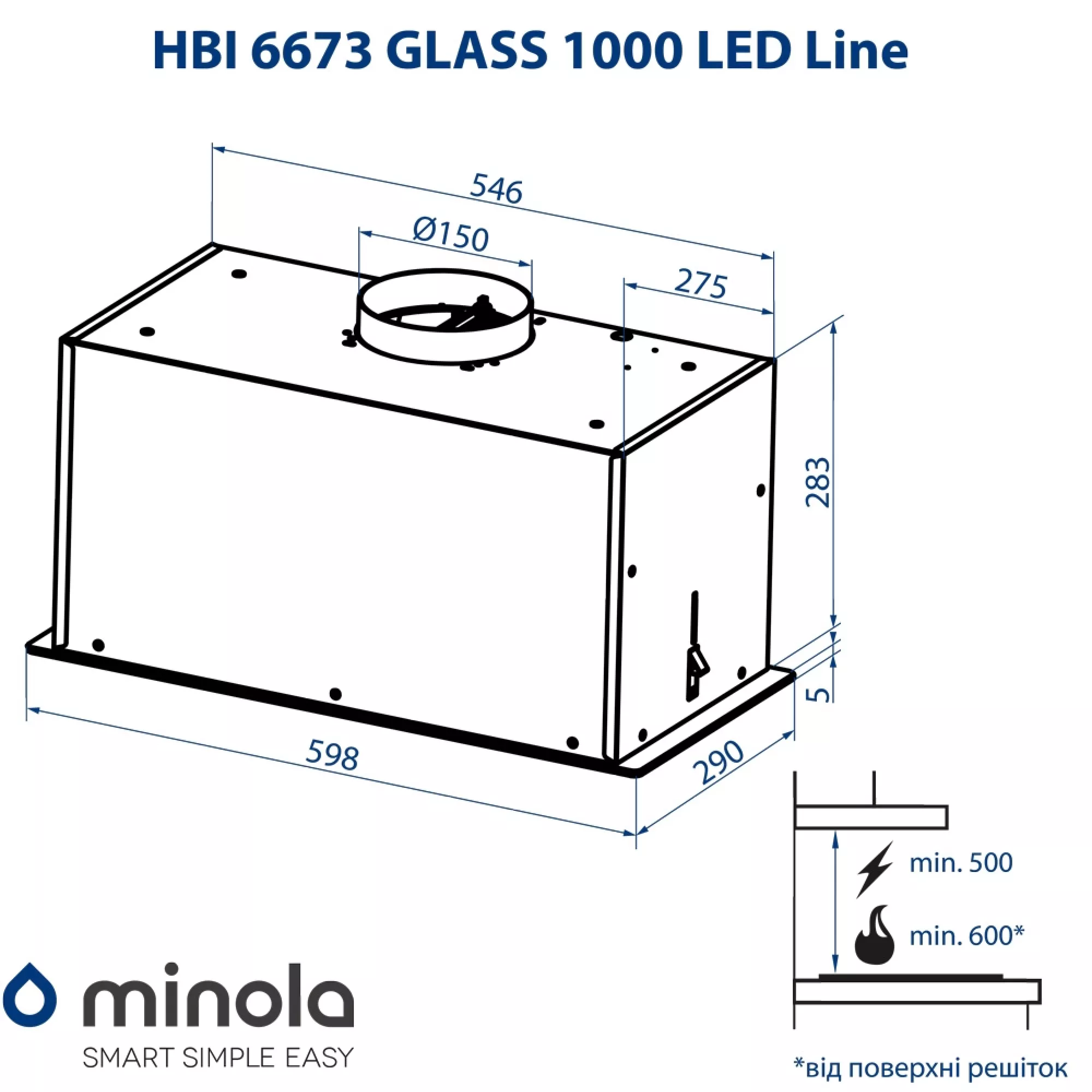 ᐉ Кухонна витяжка Minola HBI 6673 BL GLASS 1000 LED Line купити - ціна ...
