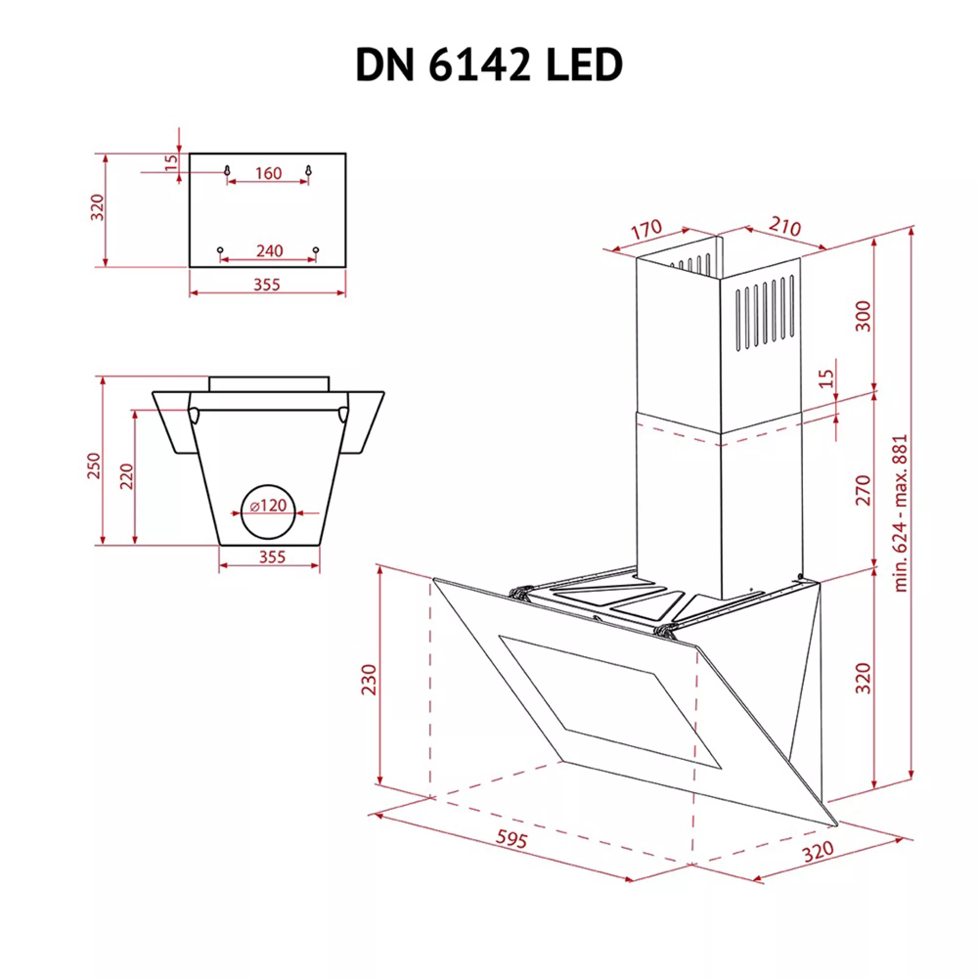 Вытяжка декоративная наклонная PERFELLI DN 6142 BL LED - фото 11