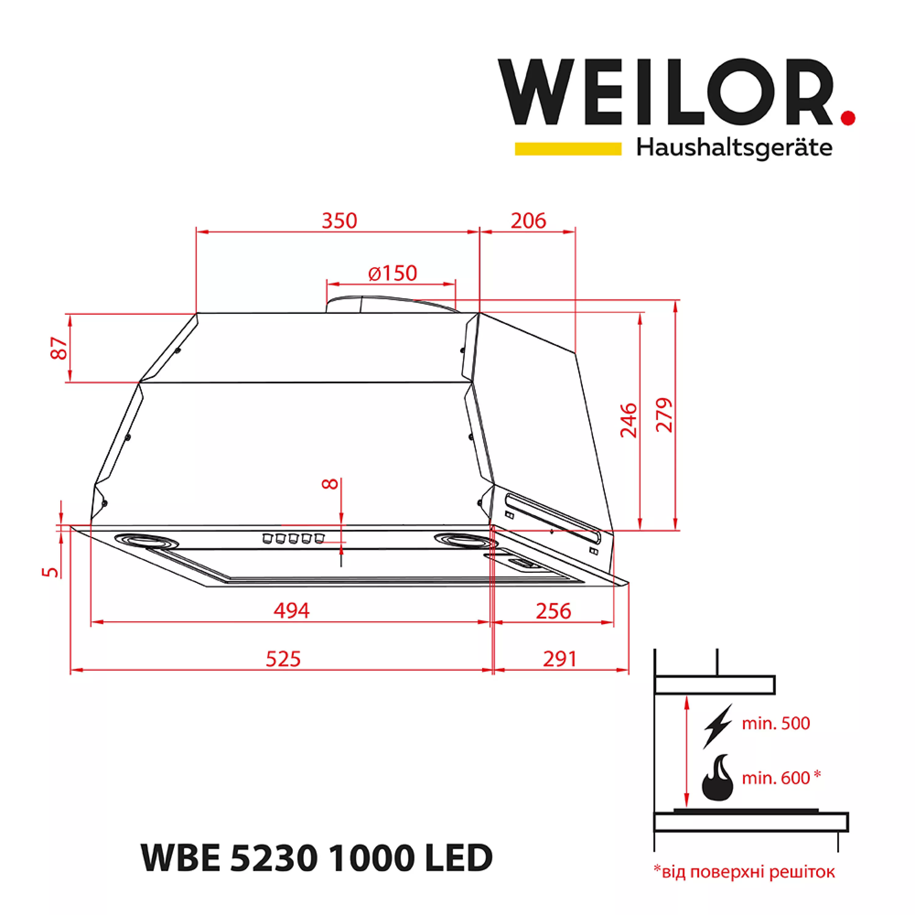 ᐉ Кухонная вытяжка Weilor WBE 5230 WH 1000 LED купить - цена| AQUILA