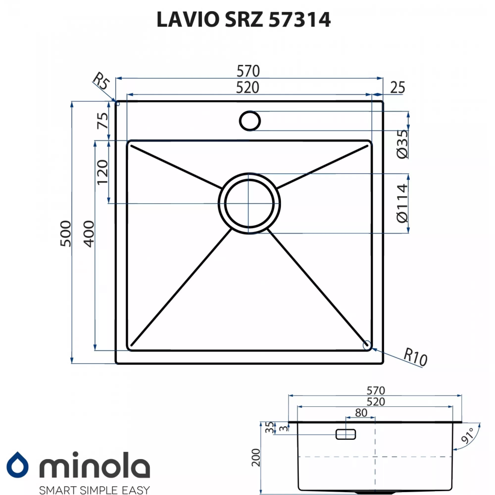 Мойка кухонная нержавеющая сталь MINOLA LAVIO SRZ 57314 - фото 8