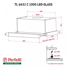 Витяжка телескопічна PERFELLI TL 6632 C BL 1000 LED GLASS