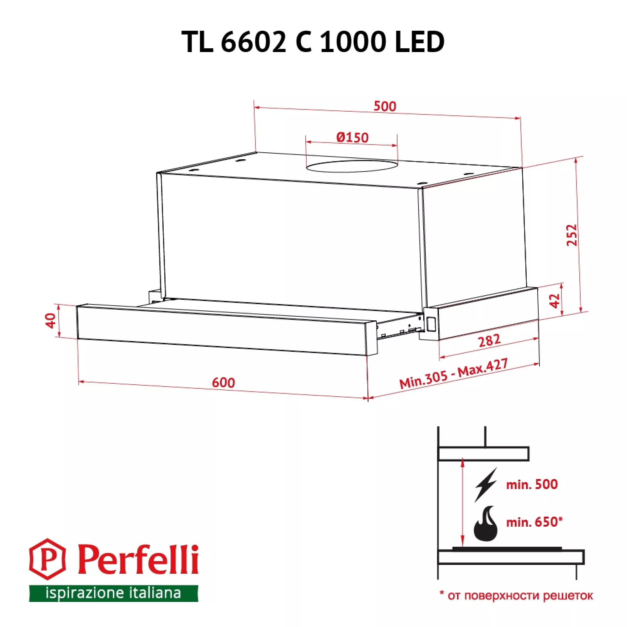 Витяжка телескопічна PERFELLI TL 6602 C S/I 1000 LED - фото 16