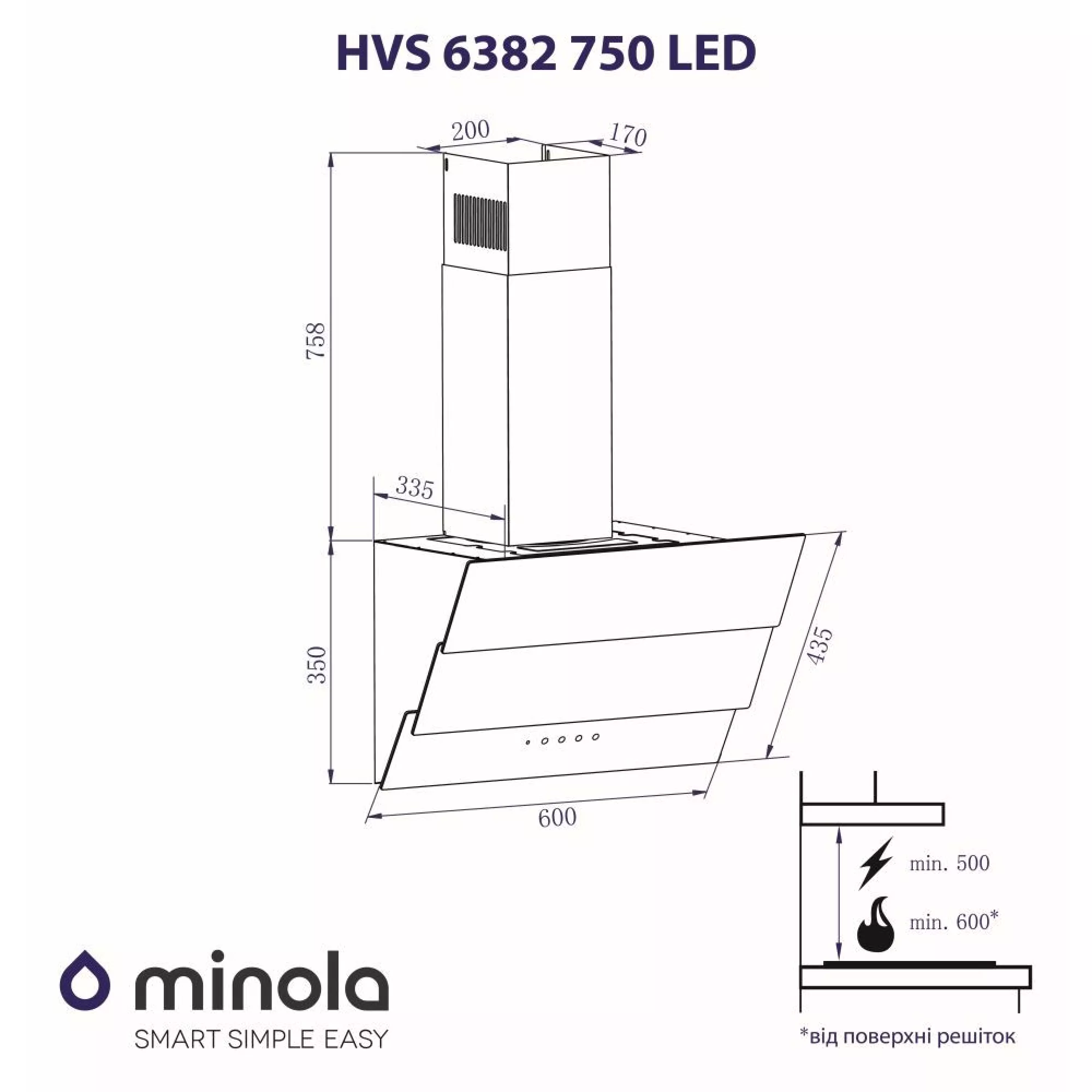 Вытяжка декоративная наклонная MINOLA HVS 6382 BL 750 LED - фото 9