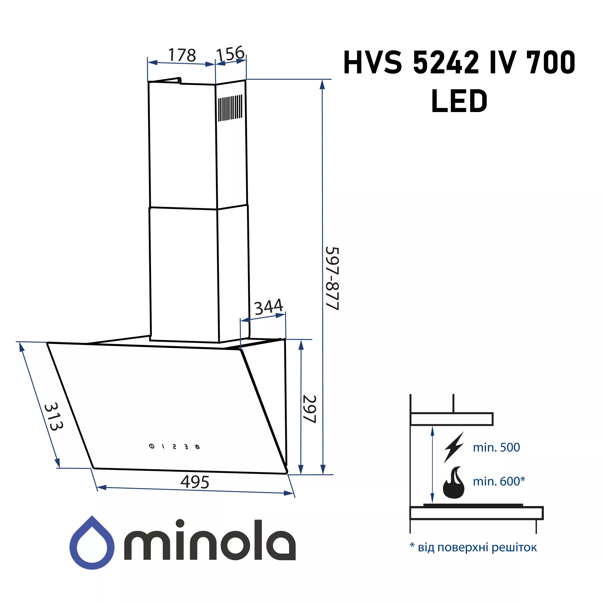Вытяжка декоративная наклонная MINOLA HVS 5242 IV 700 LED (Цвет Бежевый) - фото 14 Вытяжка декоративная наклонная MINOLA HVS 5242 IV 700 LED - фото 14