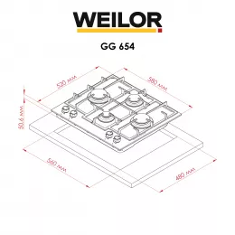 Газова поверхня на склі  WEILOR GG 654 BL