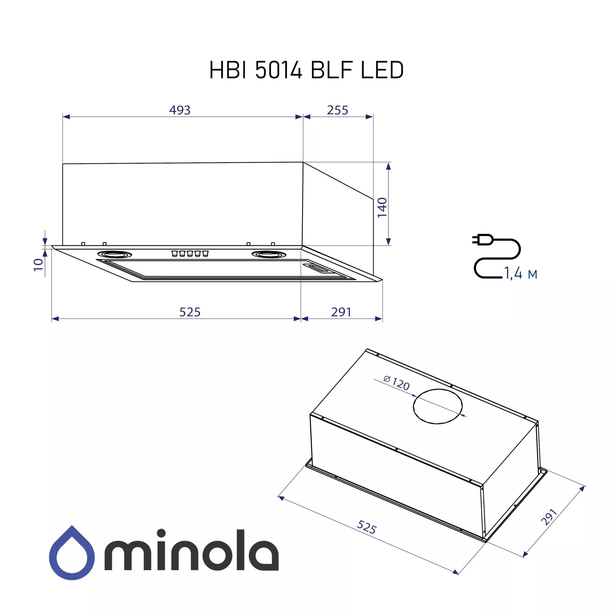 Витяжка повновбудована Minola HBI 5014 BLF LED