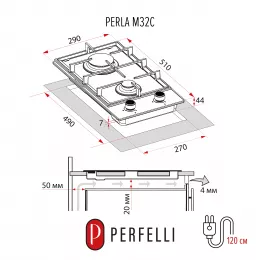 Варильна поверхня на металі PERFELLI PERLA M32C BIANCO