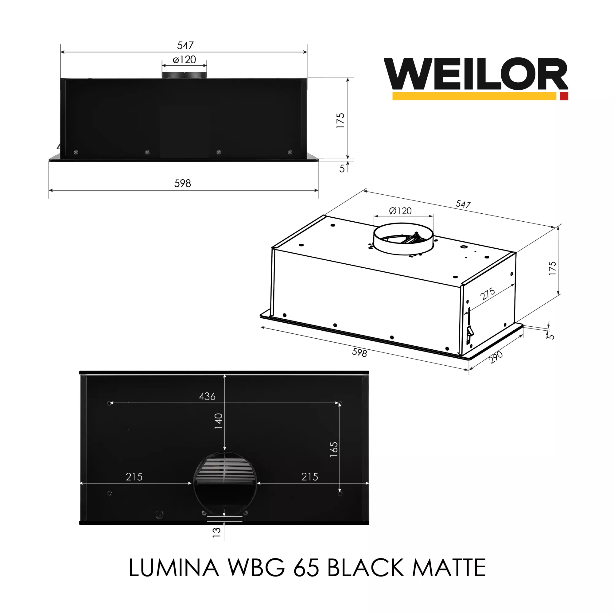 Витяжка повновбудована WEILOR LUMINA WBG 65 BLACK MATTE - фото 17